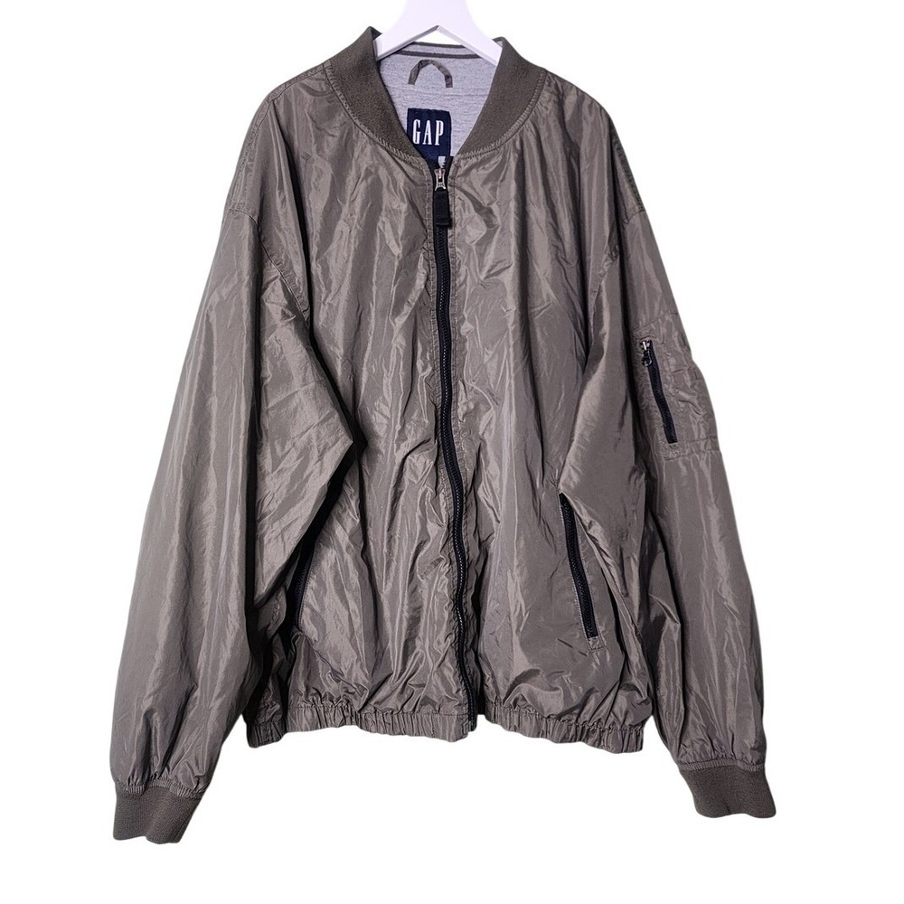 GAP Mens Olive Green Lightweight Nylon Bomber Jacket Full Zip Y2K Pockets XXL